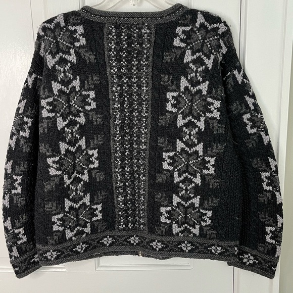 Herman Geist Hand Knit 100% Wool Zippered Cabincore Sweater Cardigan Size Large - Picture 5 of 13